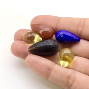  79 Carat Multi Stones 15x12-23x13.5mm Smooth Drop Shape AAA Grade Loose Gemstone Beads Lot - Total 5 Pcs.
