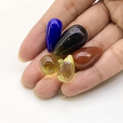  79 Carat Multi Stones 15x12-23x13.5mm Smooth Drop Shape AAA Grade Loose Gemstone Beads Lot - Total 5 Pcs.