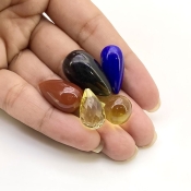  79 Carat Multi Stones 15x12-23x13.5mm Smooth Drop Shape AAA Grade Loose Gemstone Beads Lot - Total 5 Pcs.