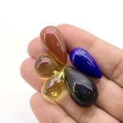  79 Carat Multi Stones 15x12-23x13.5mm Smooth Drop Shape AAA Grade Loose Gemstone Beads Lot - Total 5 Pcs.