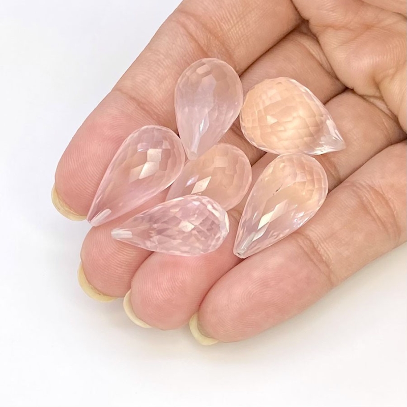  124.7 Carat Rose Quartz 20x10-23x12mm Briolette Drop Shape AA Grade Loose Gemstone Beads Lot - Total 7 Pcs.