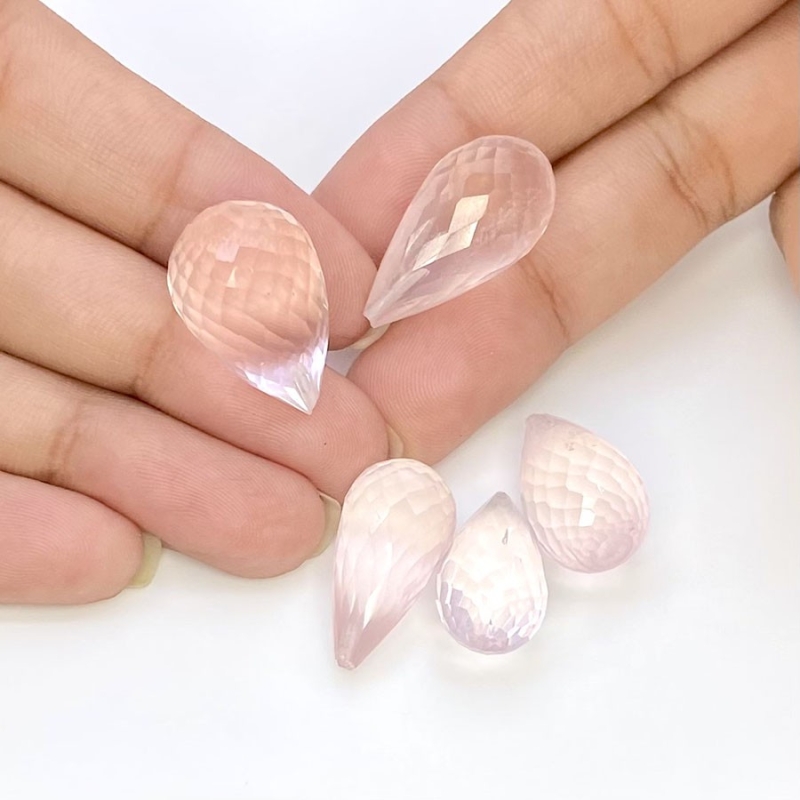  124.7 Carat Rose Quartz 20x10-23x12mm Briolette Drop Shape AA Grade Loose Gemstone Beads Lot - Total 7 Pcs.
