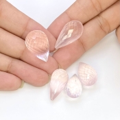  124.7 Carat Rose Quartz 20x10-23x12mm Briolette Drop Shape AA Grade Loose Gemstone Beads Lot - Total 7 Pcs.