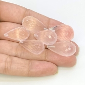  124.7 Carat Rose Quartz 20x10-23x12mm Briolette Drop Shape AA Grade Loose Gemstone Beads Lot - Total 7 Pcs.