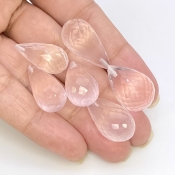  124.7 Carat Rose Quartz 20x10-23x12mm Briolette Drop Shape AA Grade Loose Gemstone Beads Lot - Total 7 Pcs.