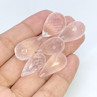  124.7 Carat Rose Quartz 20x10-23x12mm Briolette Drop Shape AA Grade Loose Gemstone Beads Lot - Total 7 Pcs.
