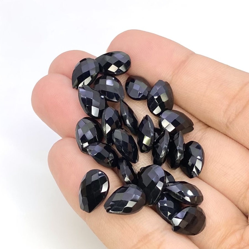  43.7 Carat Black Onyx 10x7mm Briolette Pear Shape AAA Grade Loose Gemstone Beads Lot - Total 25 Pcs.