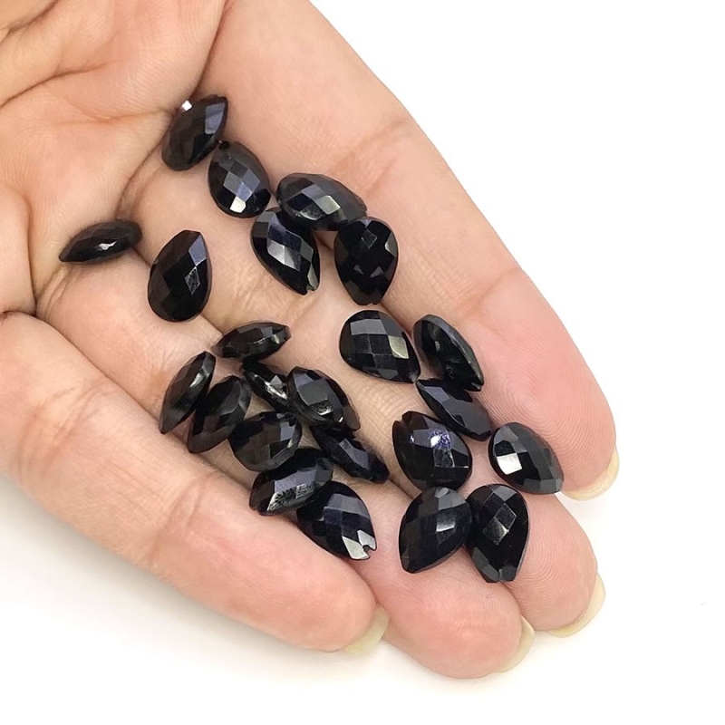 43.7 Carat Black Onyx 10x7mm Briolette Pear Shape AAA Grade Loose Gemstone Beads Lot - Total 25 Pcs.