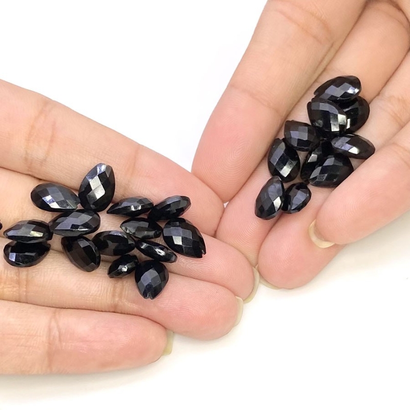  43.7 Carat Black Onyx 10x7mm Briolette Pear Shape AAA Grade Loose Gemstone Beads Lot - Total 25 Pcs.