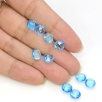  18.70 Cts. Swiss Blue Topaz 7mm Briolette Round Shape AAA Grade Loose Gemstone Beads Lot - Total 10 Pcs.