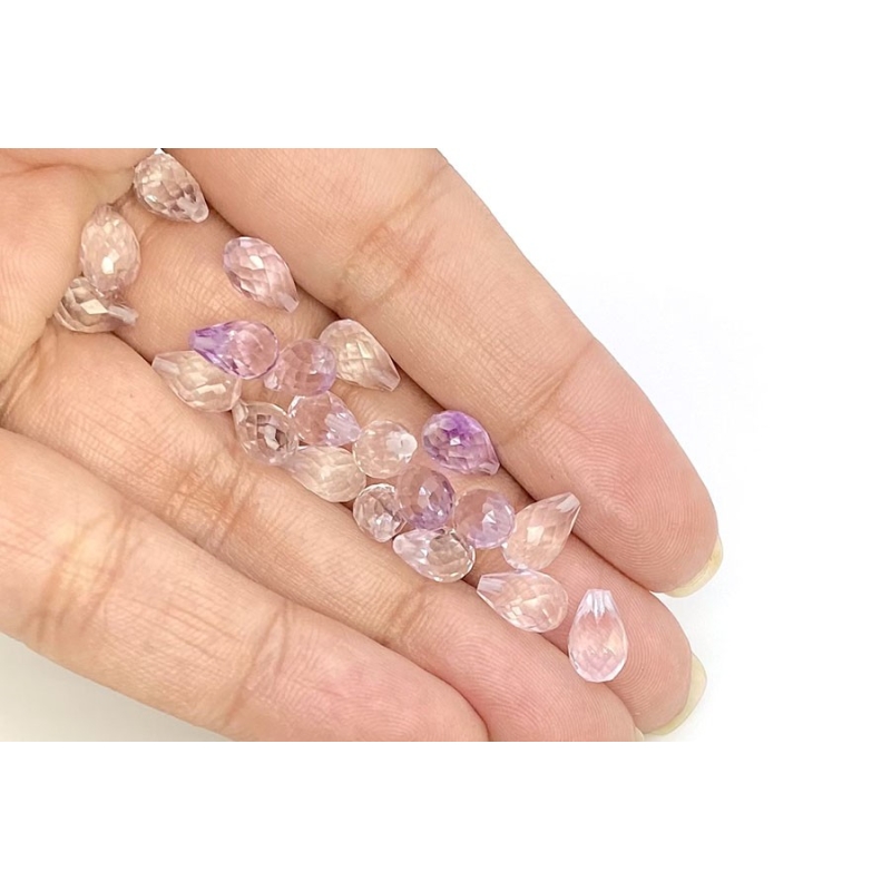  30 Carat Pink Amethyst 8x5mm Briolette Drop Shape AAA Grade Loose Gemstone Beads Lot - Total 22 Pcs.