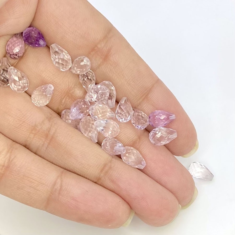  30 Carat Pink Amethyst 8x5mm Briolette Drop Shape AAA Grade Loose Gemstone Beads Lot - Total 22 Pcs.