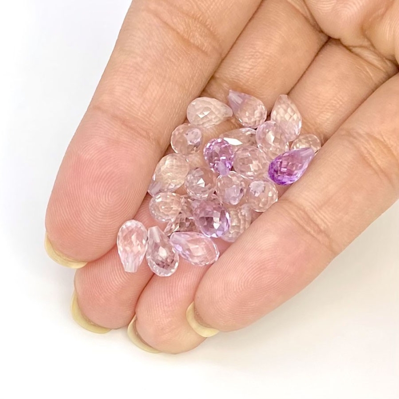  30 Carat Pink Amethyst 8x5mm Briolette Drop Shape AAA Grade Loose Gemstone Beads Lot - Total 22 Pcs.