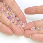 30 Carat Pink Amethyst 8x5mm Briolette Drop Shape AAA Grade Loose Gemstone Beads Lot - Total 22 Pcs.