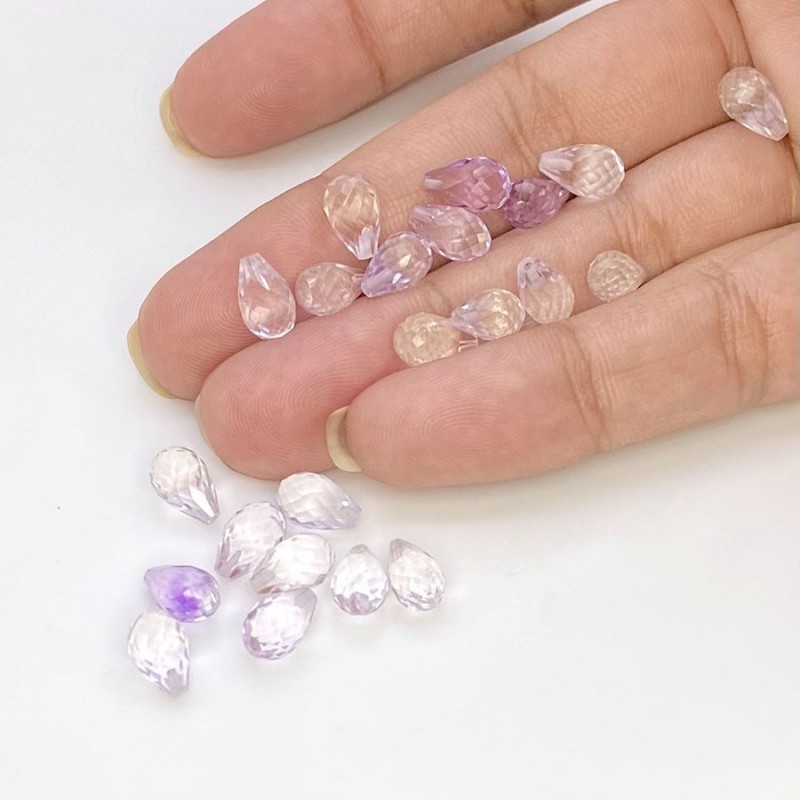  30 Carat Pink Amethyst 8x5mm Briolette Drop Shape AAA Grade Loose Gemstone Beads Lot - Total 22 Pcs.