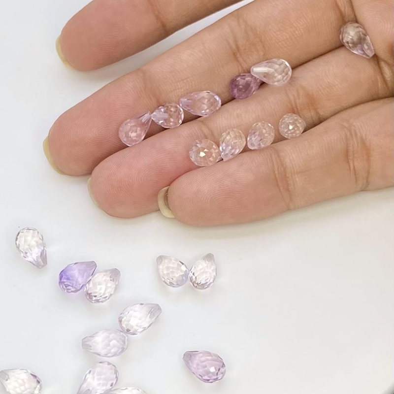  30 Carat Pink Amethyst 8x5mm Briolette Drop Shape AAA Grade Loose Gemstone Beads Lot - Total 22 Pcs.