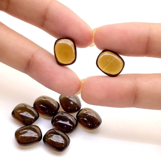  49.8 Carat Smoky Quartz 12x10mm Smooth Cushion Shape AAA Grade Loose Gemstone Beads Lot - Total 9 Pcs.