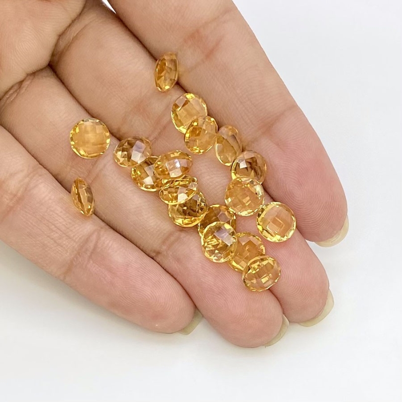  21.2 Carat Citrine 7mm Briolette Round Shape AAA Grade Loose Gemstone Beads Lot - Total 19 Pcs.