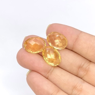  17.40 Carat Citrine 14x10mm Briolette Oval Shape AA Grade Loose Gemstone Beads Lot - Total 3 Pcs.