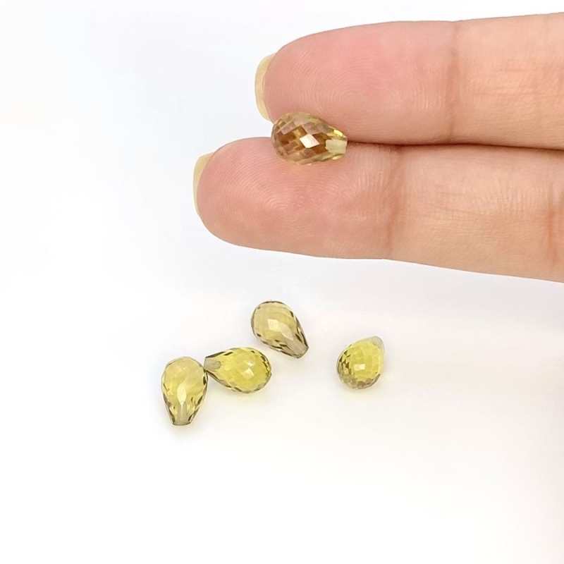  10.50 Carat Olive Quartz 9x6mm Briolette Drop Shape AAA Grade Loose Gemstone Beads Lot - Total 5 Pcs.