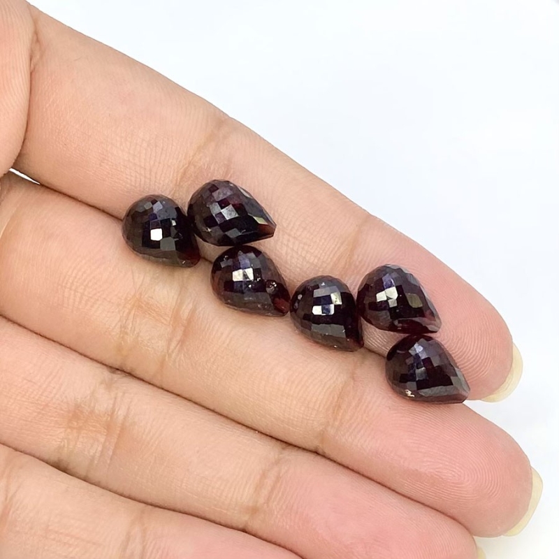  30.65 Cts. Garnet 10x7.5mm Briolette Drop Shape AA Grade Loose Gemstone Beads Lot - Total 6 Pcs.