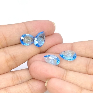  12.45 Cts. Swiss Blue Topaz 12x8mm Briolette Pear Shape AAA Grade Loose Gemstone Beads Lot - Total 4 Pcs.