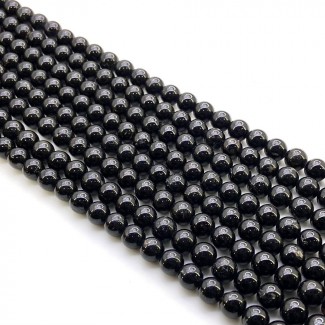 Black Tourmaline Smooth Round Shape Gemstone Beads Strand - 8mm - 15 Inch - 1 Strand
