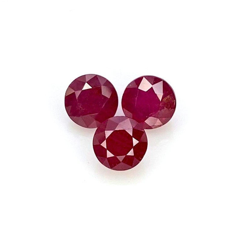 4.54 Carat Ruby 6mm Faceted Round Shape AA Grade Gemstones Parcel - Total 3 Pcs.