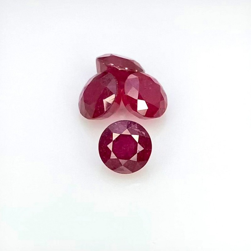 5.47 Carat Ruby 6mm Faceted Round Shape AA Grade Gemstones Parcel - Total 4 Pcs.