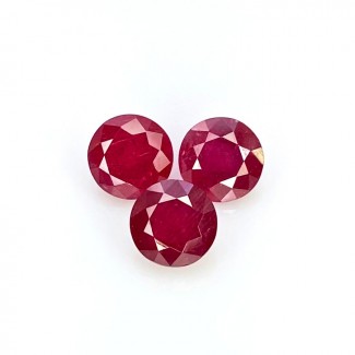 4.26 Carat Ruby 6.5mm Faceted Round Shape AAA Grade Gemstones Parcel - Total 3 Pcs.