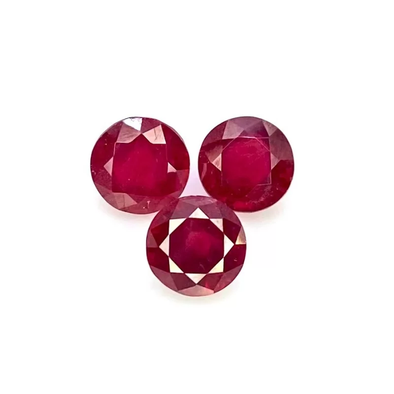 6.68 Carat Ruby 7mm Faceted Round Shape AAA Grade Gemstones Parcel - Total 3 Pcs.