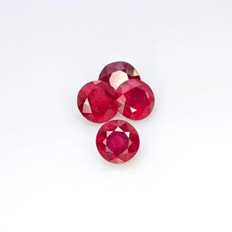 6.75 Carat Ruby 7mm Faceted Round Shape AAA Grade Gemstones Parcel - Total 4 Pcs.