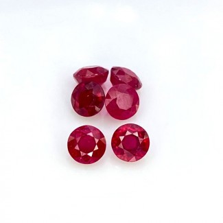 4.66 Carat Ruby 5mm Faceted Round Shape AA Grade Gemstones Parcel - Total 6 Pcs.