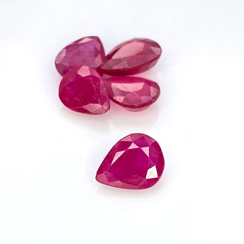Ruby Faceted Pear Shape A Grade Gemstone Parcel - 8x6-9x7mm - 5 Pc. - 8.35 Cts.