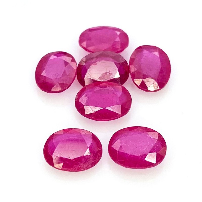 Ruby Faceted Oval Shape A Grade Gemstone Parcel - 9x7mm - 7 Pc. - 13.75 Cts.