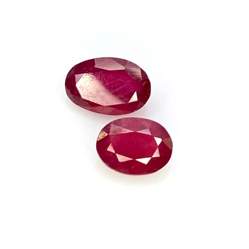 Ruby Faceted Oval Shape AA Grade Gemstone Parcel - 8x6-9.5x6mm - 2 Pc. - 4.15 Carat