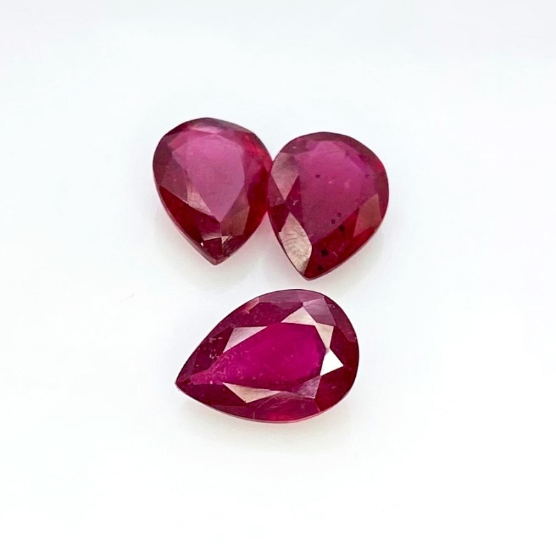 7.91 Carat Ruby 10x7mm Faceted Pear Shape AA Grade Gemstones Parcel - Total 3 Pcs.