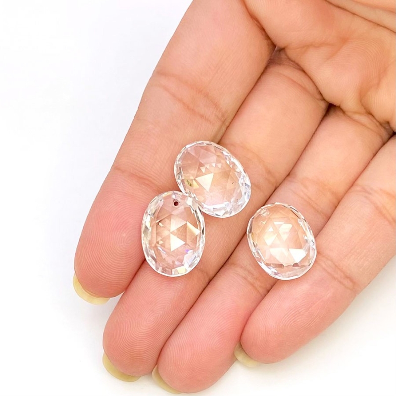  28.85 Carat Crystal Quartz 16x12mm Briolette Oval Shape AAA Grade Loose Gemstone Beads Lot - Total 3 Pcs.