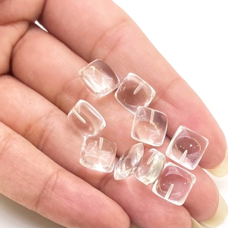  28.35 Carat Crystal Quartz 9mm Smooth Square Cushion Shape AA Grade Loose Gemstone Beads Lot - Total 9 Pcs.