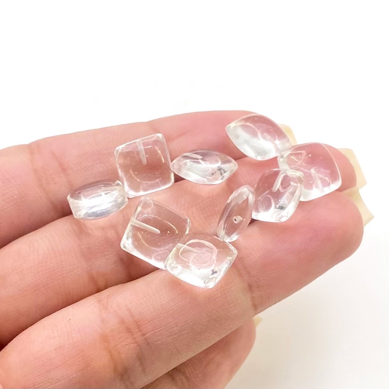  28.35 Carat Crystal Quartz 9mm Smooth Square Cushion Shape AA Grade Loose Gemstone Beads Lot - Total 9 Pcs.