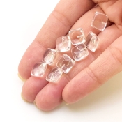  28.35 Carat Crystal Quartz 9mm Smooth Square Cushion Shape AA Grade Loose Gemstone Beads Lot - Total 9 Pcs.