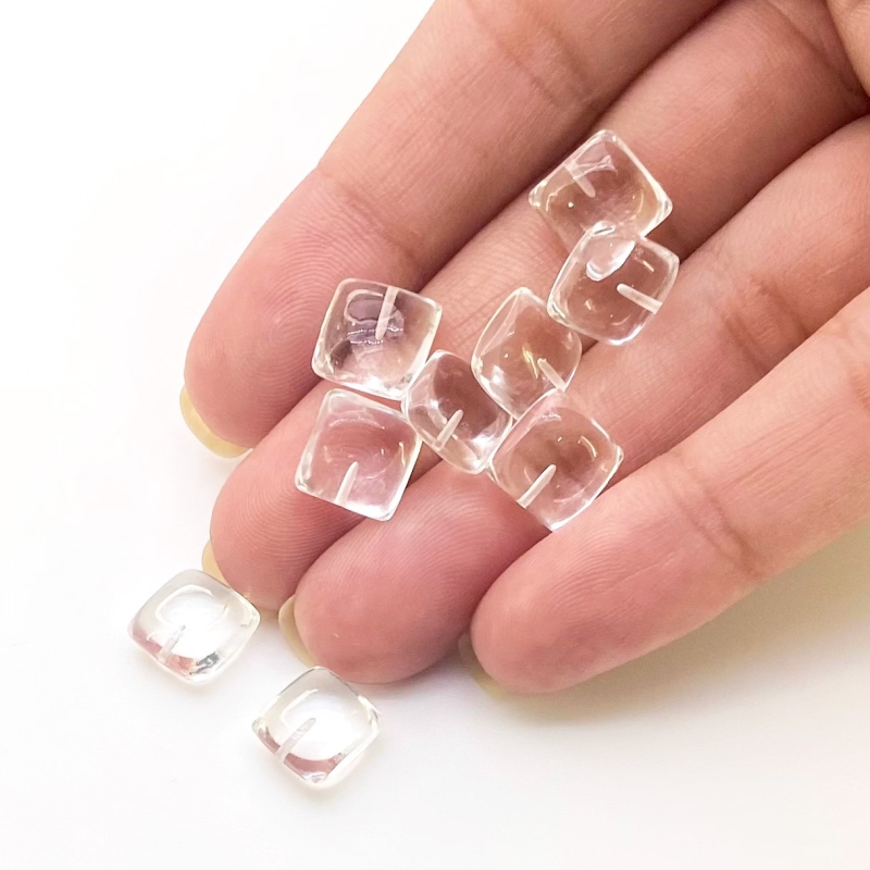  28.35 Carat Crystal Quartz 9mm Smooth Square Cushion Shape AA Grade Loose Gemstone Beads Lot - Total 9 Pcs.
