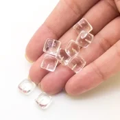  28.35 Carat Crystal Quartz 9mm Smooth Square Cushion Shape AA Grade Loose Gemstone Beads Lot - Total 9 Pcs.