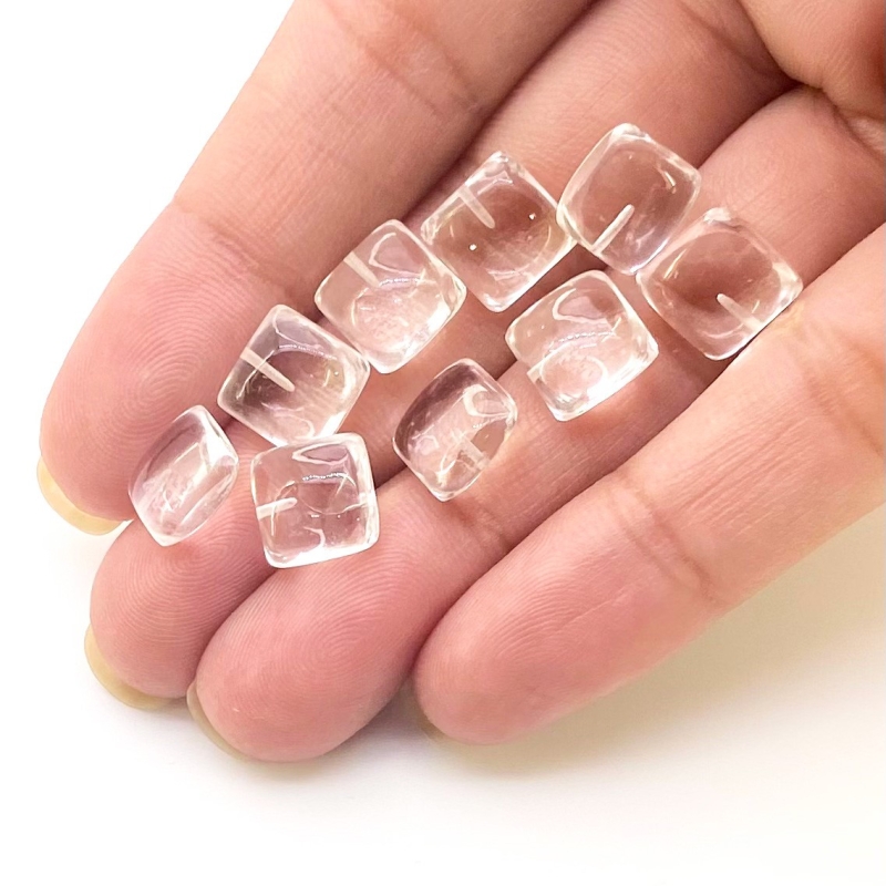  28.35 Carat Crystal Quartz 9mm Smooth Square Cushion Shape AA Grade Loose Gemstone Beads Lot - Total 9 Pcs.