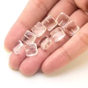  28.35 Carat Crystal Quartz 9mm Smooth Square Cushion Shape AA Grade Loose Gemstone Beads Lot - Total 9 Pcs.