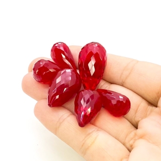  125.6 Carat Raspberry Chalcedony 18x12-25x14.5mm Briolette Drop Shape AAA Grade Loose Gemstone Beads Lot - Total 6 Pcs.