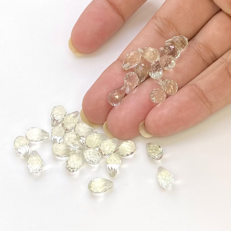  41.5 Carat Green Amethyst 8x5mm Briolette Drop Shape AAA Grade Loose Gemstone Beads Lot - Total 30 Pcs.