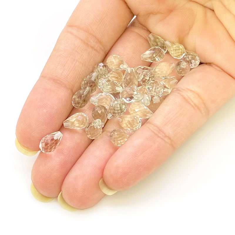  41.5 Carat Green Amethyst 8x5mm Briolette Drop Shape AAA Grade Loose Gemstone Beads Lot - Total 30 Pcs.
