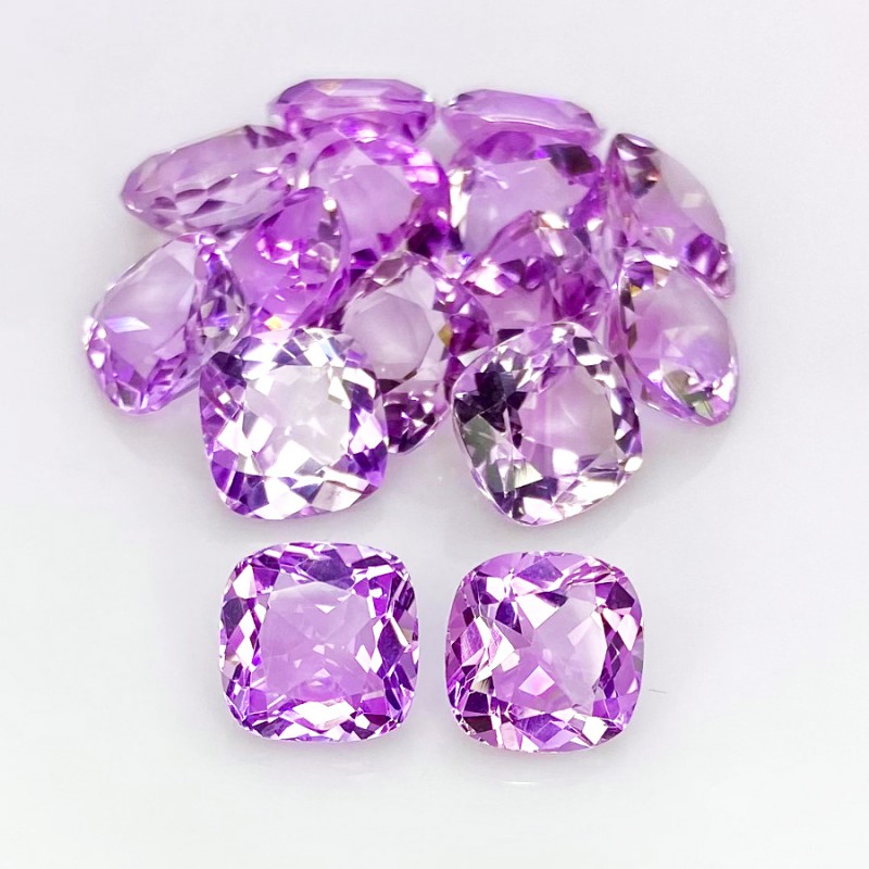 Brazilian Amethyst Faceted Square Cushion Shape AA Grade Gemstone Parcel - 10mm - 15 Pc. - 57.65 Cts.