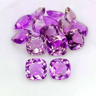 54.95 Cts. Brazilian Amethyst 10mm Faceted Square Cushion Shape AA Grade Gemstones Parcel - Total 15 Pcs.